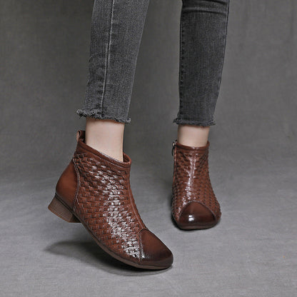 Women's Woven Ankle Boots with Low Heels