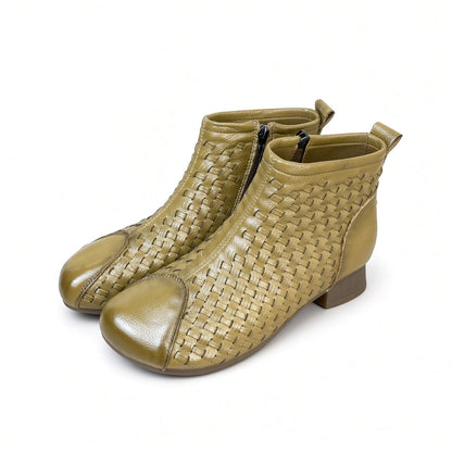 Women's Woven Ankle Boots with Low Heels