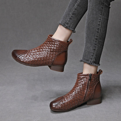 Women's Woven Ankle Boots with Low Heels