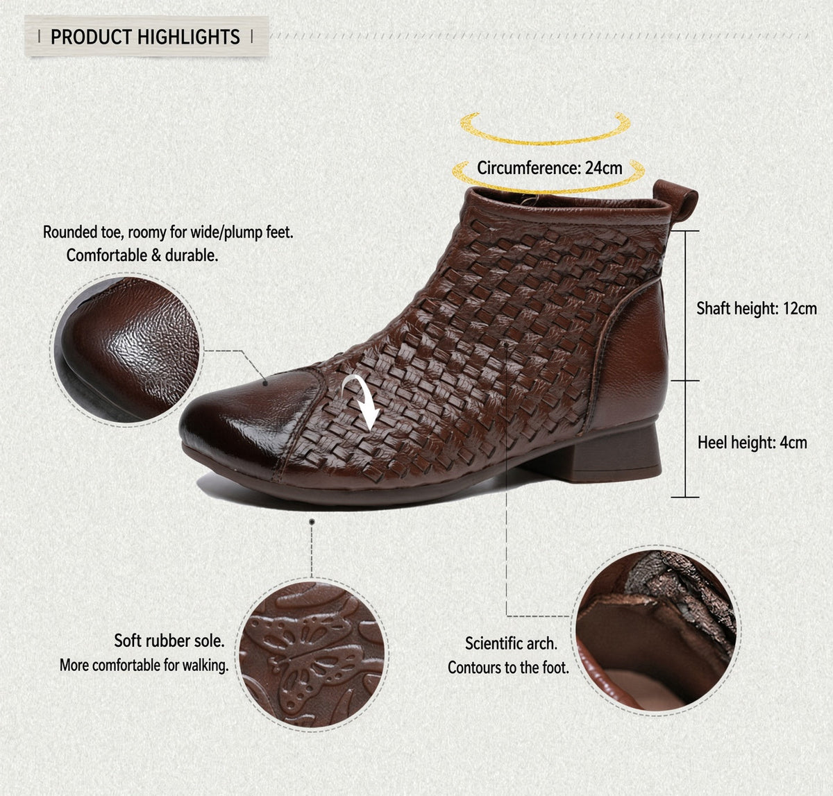 Women's Woven Ankle Boots with Low Heels