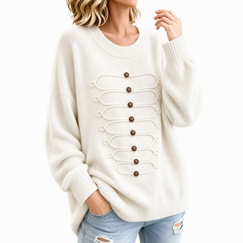 Women's Crew Neck Braided Detail Sweater