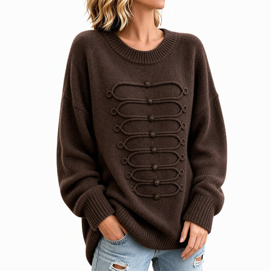 Women's Crew Neck Braided Detail Sweater