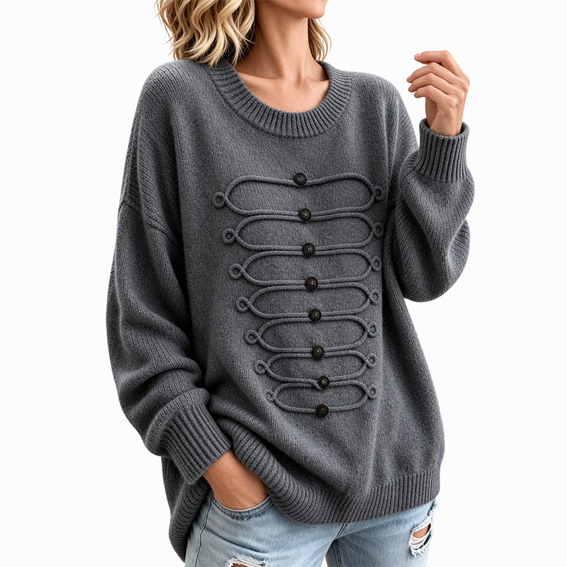 Women's Crew Neck Braided Detail Sweater