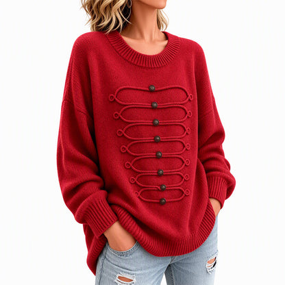 Women's Crew Neck Braided Detail Sweater