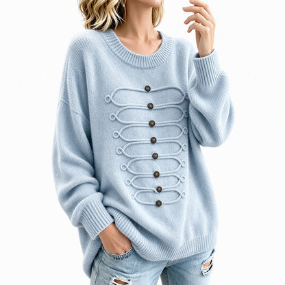 Women's Crew Neck Braided Detail Sweater
