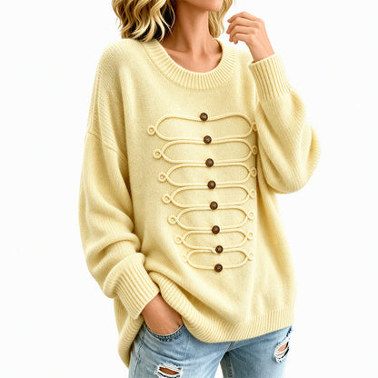 Women's Crew Neck Braided Detail Sweater