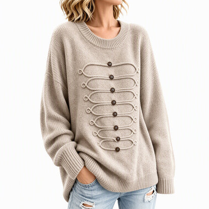 Women's Crew Neck Braided Detail Sweater