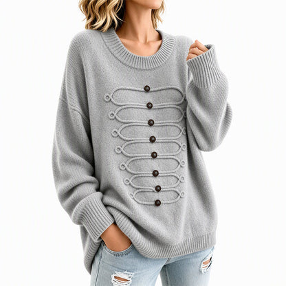 Women's Crew Neck Braided Detail Sweater