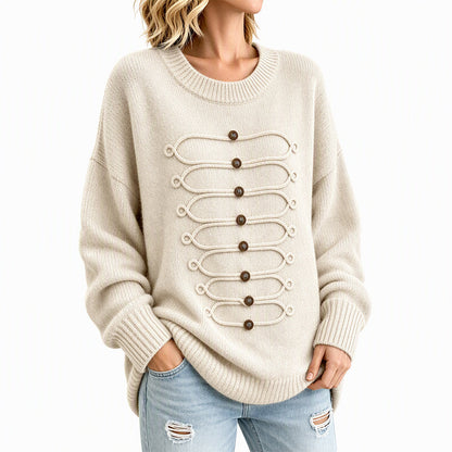 Women's Crew Neck Braided Detail Sweater