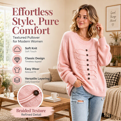 Women's Crew Neck Braided Detail Sweater