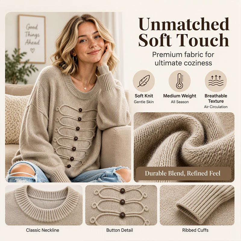 Women's Crew Neck Braided Detail Sweater