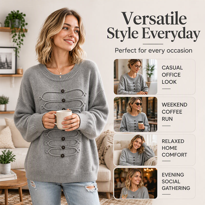 Women's Crew Neck Braided Detail Sweater