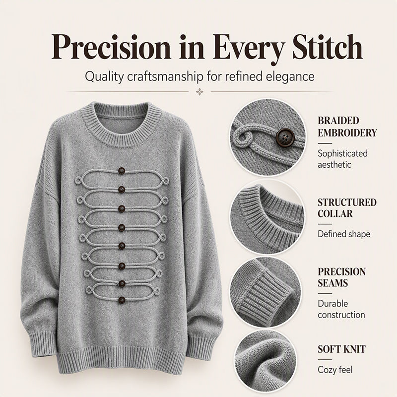 Women's Crew Neck Braided Detail Sweater