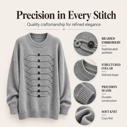 Women's Crew Neck Braided Detail Sweater