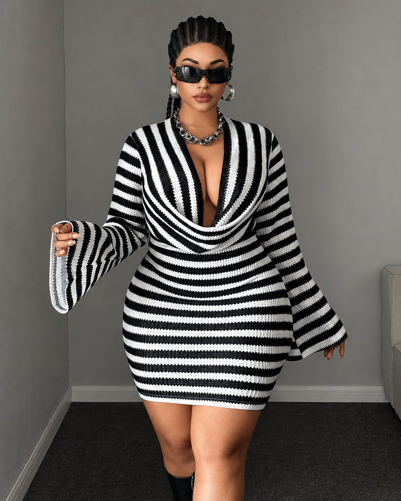 Women's Cowl Neck Striped Dress