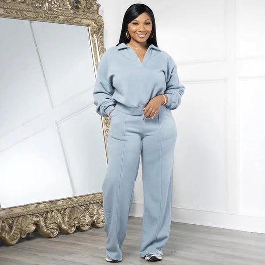 Women's Collared Top and Pants Set