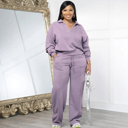 Women's Collared Top and Pants Set