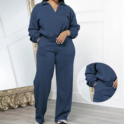 Women's Collared Top and Pants Set