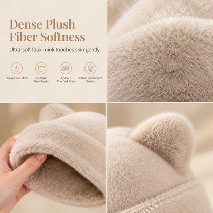 Women's Plush Bear-Ear Beanie Hat