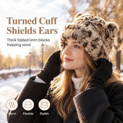 Women's Plush Bear-Ear Beanie Hat
