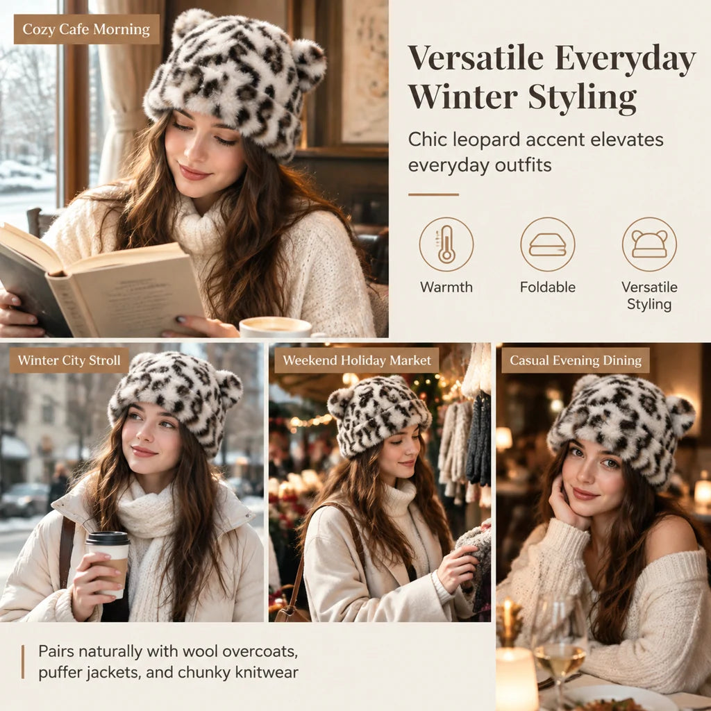 Women's Plush Bear-Ear Beanie Hat