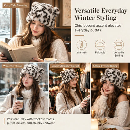 Women's Plush Bear-Ear Beanie Hat