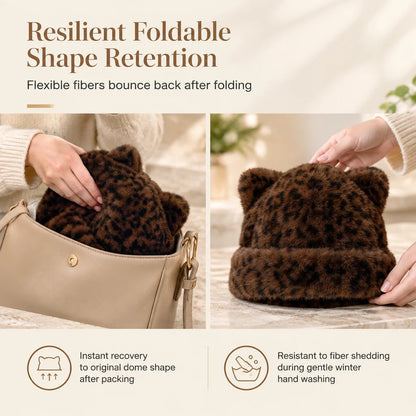 Women's Plush Bear-Ear Beanie Hat