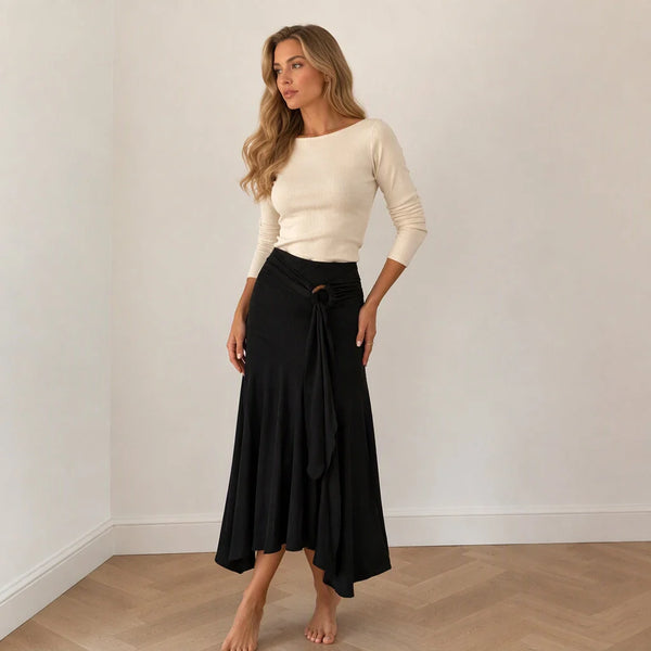 Women's O-Ring Tie-Front Draped Skirt