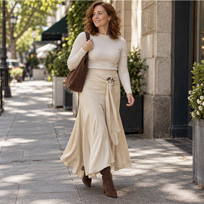 Women's O-Ring Tie-Front Draped Skirt