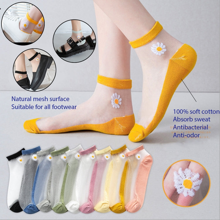 Women's Low-Cut Mesh Socks with Daisy Detail – 6 Pairs