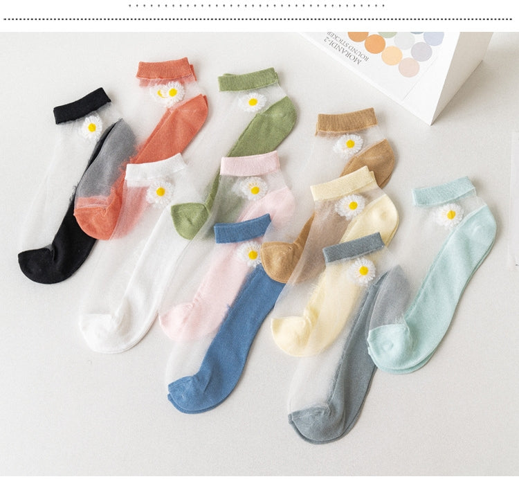 Women's Low-Cut Mesh Socks with Daisy Detail – 6 Pairs