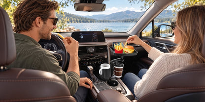 Adjustable Car Cup Holder Tray with Rotating Arm