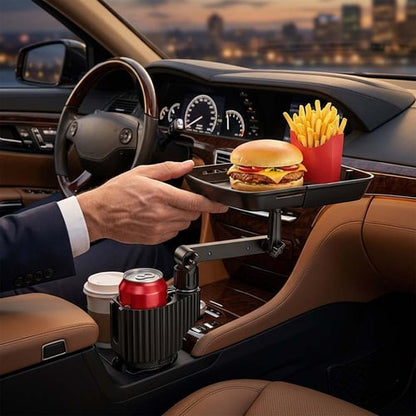 Adjustable Car Cup Holder Tray with Rotating Arm