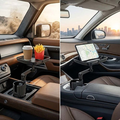Adjustable Car Cup Holder Tray with Rotating Arm