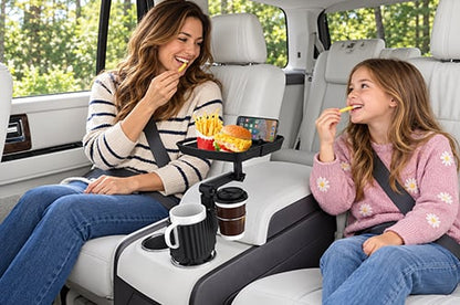 Adjustable Car Cup Holder Tray with Rotating Arm