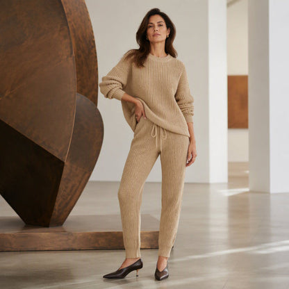 Women's Ribbed Sweater and Pants Set