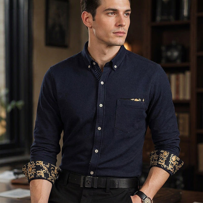 Men's Button-Down Shirt with Printed Cuffs