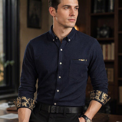 Men's Button-Down Shirt with Printed Cuffs