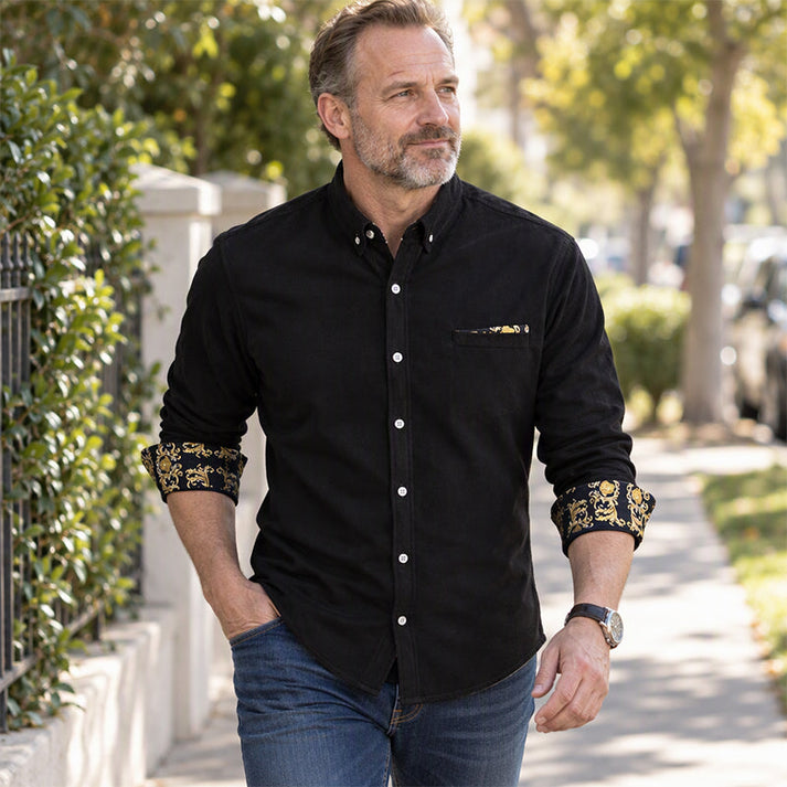 Men's Button-Down Shirt with Printed Cuffs