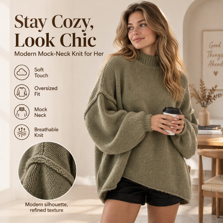 Women's Oversized Mock-Neck Knit Sweater