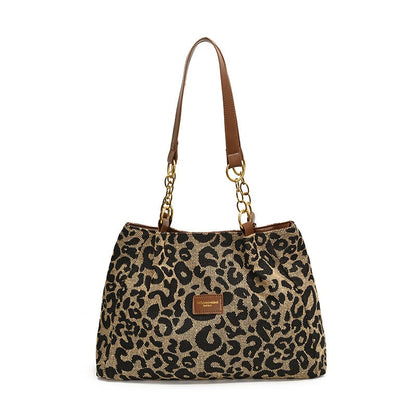 Women's Leopard Print Tote Bag with Chain Handles