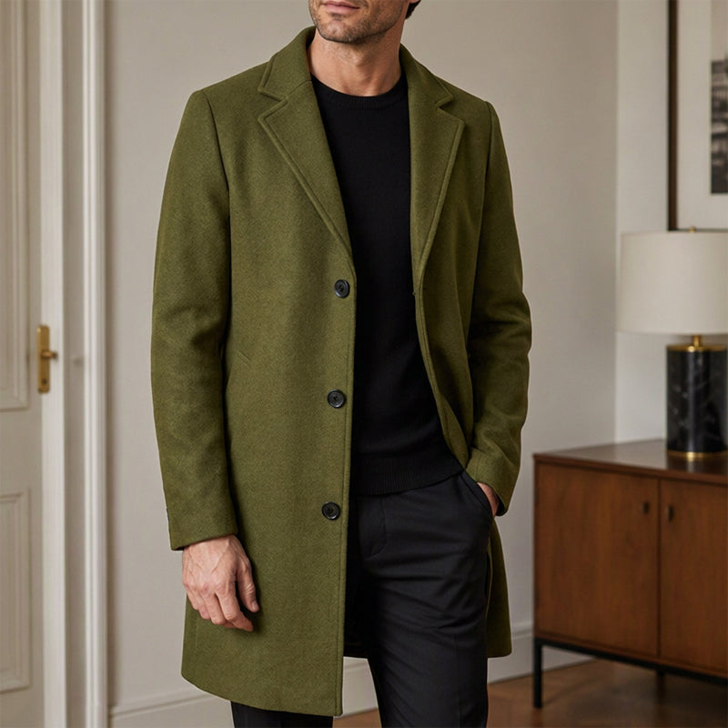 Men's Classic Single-Breasted Button-Front Coat