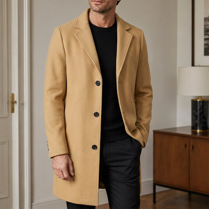 Men's Classic Single-Breasted Button-Front Coat