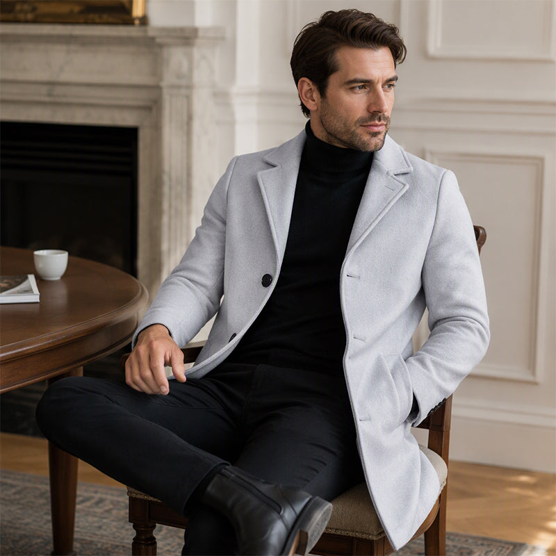 Men's Classic Single-Breasted Button-Front Coat