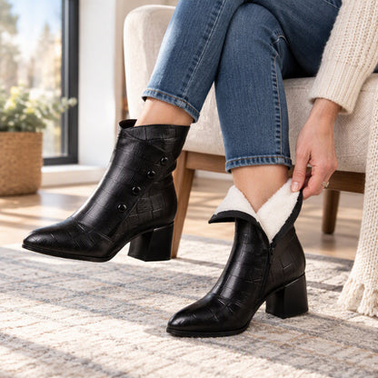 Women's Embossed Leather-Look Ankle Boots