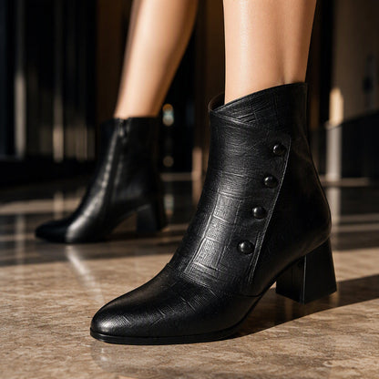Women's Embossed Leather-Look Ankle Boots