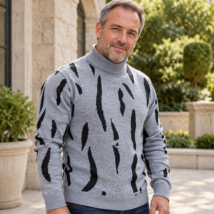 Men's Abstract Pattern Turtleneck Sweater