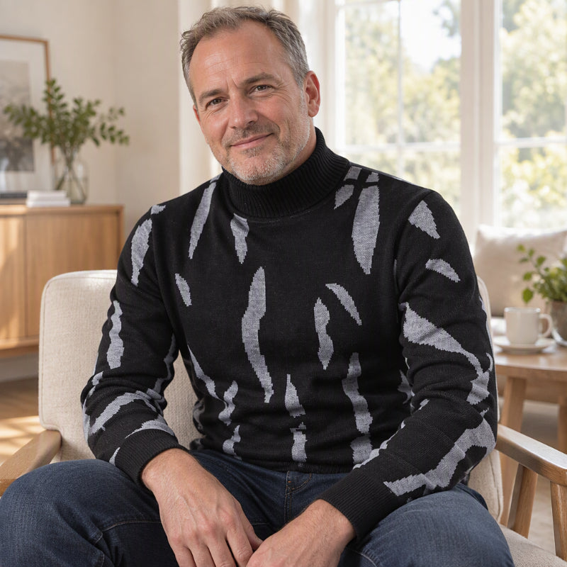 Men's Abstract Pattern Turtleneck Sweater