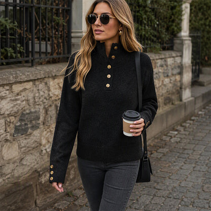 Women's Button-Front Stand-Collar Pullover