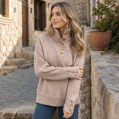 Women's Button-Front Stand-Collar Pullover